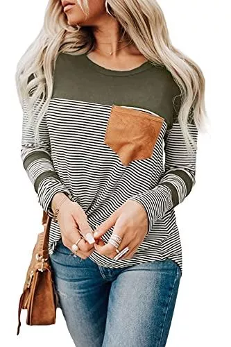 GOLDPKF Langarmshirts GOLDPKF Langarmshirt Damen Gestreift Rundhals Longsleeve Tshirt Beliebten Pullover Basic Tops Bekleidung