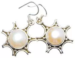 StarGems Schmuck StarGems 925er Sterling Silber River Pearl Einzigartig Handgefertigt Ohrringe 3,81cm River Beige X4751