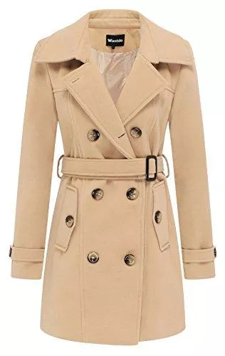 Wantdo Mäntel Wantdo Damen Winterdicke Jacken Warme Winddicht Jacke Wollmischung Erbsenmäntel Zweireihige Mittellange Mäntel Slim Fit Cabanjacke mit Schulterklappen