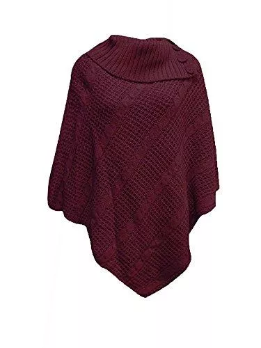 Generic Pullover & Strickmode Damen Strickponchos, Polokragen, mit Knöpfen, Übergröße, Größe 34-54