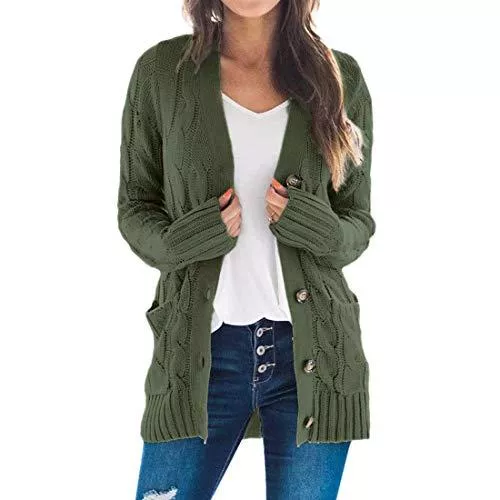 Lantch Strickjacken Lantch Strickjacke für Damen Grobstrick Strick Cardigan Strickmantel Winter Outwear Cardigan mit Taschen