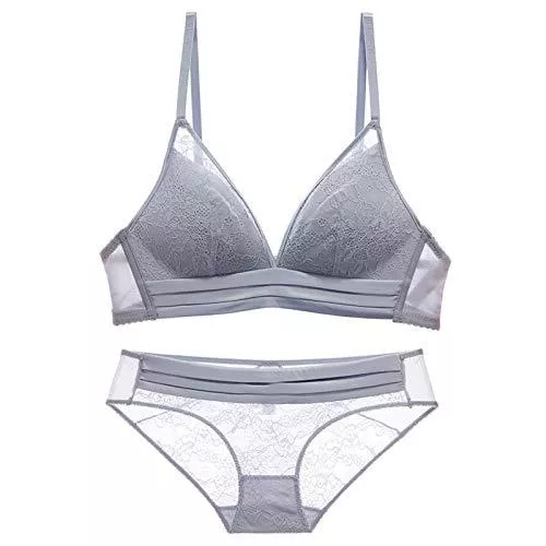 WENJUN Unterwäsche & Dessous Damen-Dessous-Set, sexy Spitzen-BH und Höschen, 2-teiliges Outfits-Set, Alltags-BH (Farbe: Grau, Größe: 70A)