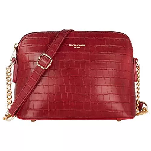 David Jones Taschen & Rucksäcke David Jones - Damen Kleine Umhängetasche - Krokodil Lackleder Feste Schultertasche - Kette Schulterriemen Abendtasche - Reißverschluss Handtasche - City Clutch Party Zip Crossbody Bag Mode - Rot