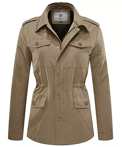WenVen Jacken & Westen WenVen Damen Revers Canvas Twill Militär Anorak Jacke mit Kordelzug