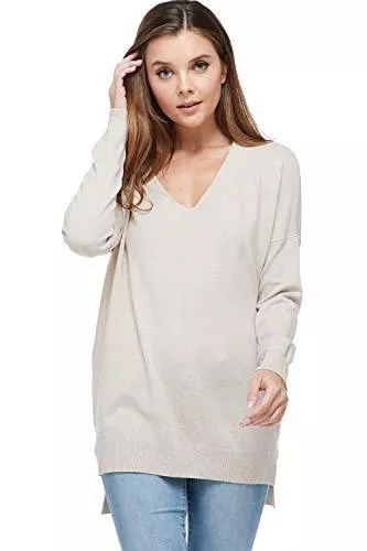Alexander + David Pullover & Strickmode A D Damen Pullover mit V-Ausschnitt, extraweich, Langarm, asymetrisches Top