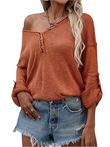 Jiraewh Pullover & Strickmode Damen Pullover V-Ausschnitt Strickpullover Oversize Casual Fledermausärmel Langarmshirts Loose Strickpulli Sweatshirt Tops