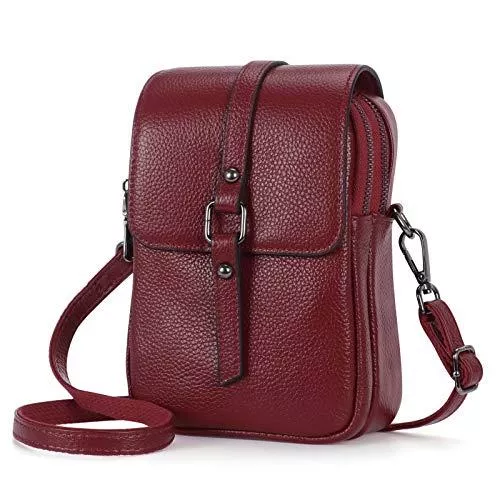 HAWEE Taschen & Rucksäcke HAWEE Mode Damen Handytasche mit Riemen Echtes Leder Crossbody Handy Umhängetasche Leicht Damen Schultertasche Handy mit Zwei Reißverschlüssen für Damen, Mädchen