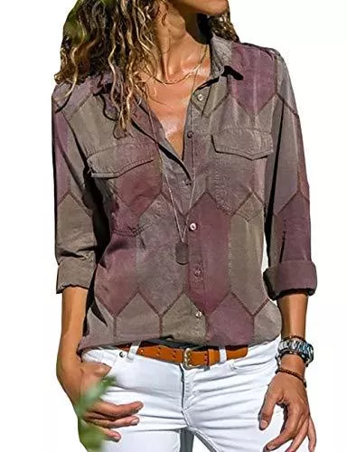 Yieune Langarmblusen Yieune Bluse Damen Langarmshirts Blumen V-Ausschnitt Tuniken Frühling Oberteil Langarm Pulli Freizeit Tops