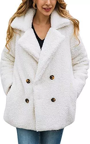 ECOWISH Mäntel ECOWISH Damen Casual Mantel Faux Für Revers Lange Ärmel Outwear Vordere Leistentaschen Zweireihig Coat