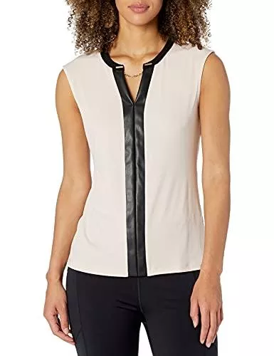 Calvin Klein Ärmellose Blusen Calvin Klein Damen V-Neck Tank with Faux-Leather and Chain Hemd