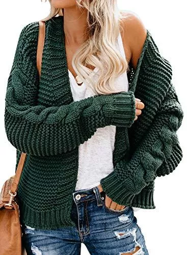 CORAFRITZ Strickjacken Damenmode Kabel Stricken Copped Strickjacke klobig Stricken locker sitzende Pullover Mantel solide Farbe Tops