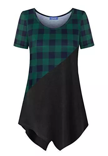 Amrto Kurzarmblusen Amrto Damen Langarm Tunika Asymmetrisch Farbblock T-Shirt Bluse Rundhals Longshirt Casual Oberteile Tops