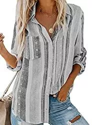 FIYOTE Shirts & Tops FIYOTE Damen Oberteile Hemd Casual Bluse Elegant V-Ausschnitt Langarmshirt Tops Tunika 10 Farbe S/M/L/XL/XXL