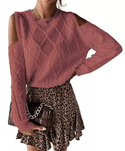 Spec4Y Pullover & Strickmode Spec4Y Pullover Damen Langarm Rundhals Schulterfrei Sexy Oberteil Elegant Einfarbig Lässig Herbst Winter Sweatshirt Strickpullover