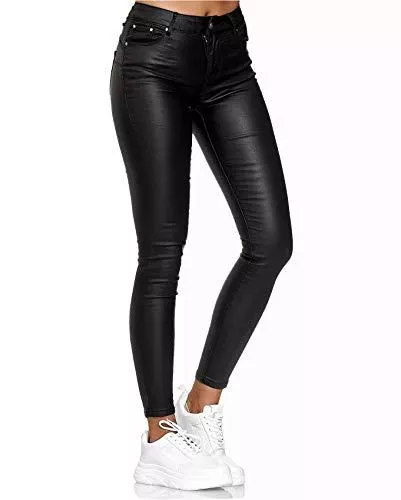 EGOMAXX Hosen EGOMAXX Damen Leder Hose Imitat Push Up Classic Skinny Coated Biker Pants