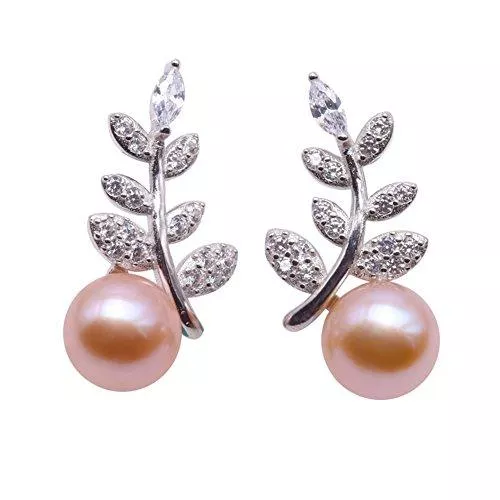JYX Schmuck JYX AAA Sterling Silber Ohrstecker Perle Silber Ohrringe 7 mm Süßwasserperlen Ohrstecker Ohrring Leaf, Streifendesign