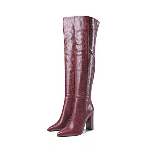 LHZHH Stiefel LHZHH HoheStiefel Mit Dickem Absatz, LangeStiefel Mit Seitlichem Reißverschluss, Spitze Zehenstiefel Mit Hohen Absätzen Für Frauen Über Dem Knie, Lederstiefel Mit Steinmuster