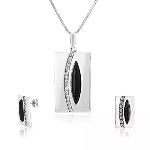 LillyMarie Schmuck LillyMarie Damen Schmuckset Echt Silber Anhänger mit Onyx und Swarovski Elements Schwarz Längen-verstellbar Geschenk für Freundin