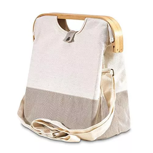 Parkwächter Taschen & Rucksäcke achilles Einkaufstasche mit Holzgriff Natur, faltbare Handtasche, Tragetasche mit Schultergurt, umweltfreundliche Tasche, Umhängetasche, klappbarer Einkaufskorb, Faltkorb, natur, 35 x 18 x 35 cm