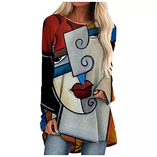 HHOP Pullover & Strickmode Langarmshirt Damen Tunika Top Langarm Oberteile Löwenzahn Lang Pullover Lose Bluse T Shirt. Oversize Sonnenblume Frauen Longshirt Herbst Tshirt Fitness Sportshirt