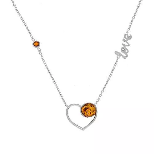 Nature d'Ambre Schmuck Nature d'Ambre Halskette Herz Love mit 2 Bernstein Cognac und Sterling-Silber 925 rhodiniert (31710731)