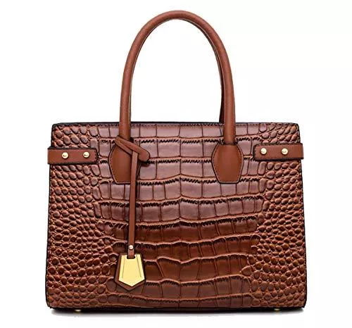 Tisdaini Taschen & Rucksäcke Tisdaini® Damenhandtaschen Mode Hohe Kapazität Kroko Schultertaschen PU Leder Shopper Umhängetaschen Braun