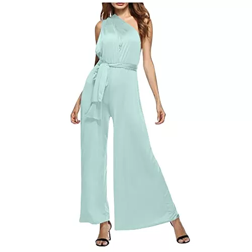 Ansenesna Jumpsuits Ansenesna Jumpsuit Damen Sommer Lang Elegant Weites Bein Overall Frauen Rückenfrei V Ausschnitt Einfarbig Festlich Party Hosenanzug
