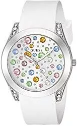 Guess Uhren Guess Women's Stainless Steel Silicone Colored Stones Watch, Color White/Silver-Tone (Model: U1059L1)