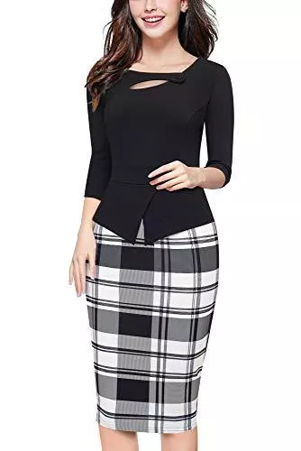 HOMEYEE Business HOMEYEE Women's Vintage Cut Out Contrast Floral Evening Dress B288