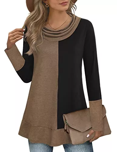 Youtalia Pullover & Strickmode Youtalia Damen Kapuzenpullover Sweatshirt Langarm Wasserfallkragen Pullover Farbblock Dünn Tunika Top