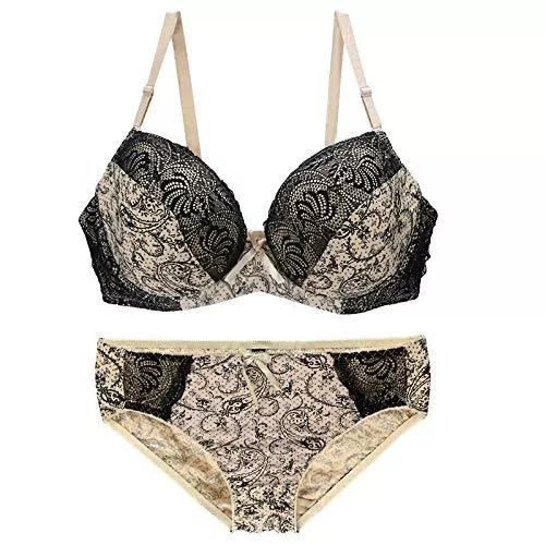 WUGDSQGH Unterwäsche & Dessous WUGDSQGH Damen Reizwäsche Spitzen Spitze Schultergurt BH Set Damen Unterwäsche Push-Up Große Unterwäsche Plus Zwei Tassen Stahlringe Bcde Cup BH Set
