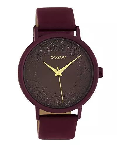 Oozoo Uhren Oozoo Damenuhr mit Glitzereffekt und Lederband 42 MM Weinrot C10584