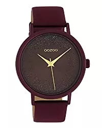 Oozoo Uhren Oozoo Damenuhr mit Glitzereffekt und Lederband 42 MM Weinrot C10584