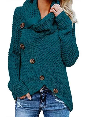 Aleumdr Strickjacken Aleumdr Rollkragenpullover Strickpullover Damen Oversize Rollkragen Pullover Grobstrick Winterpullover Strickpulli Sweater lässig Outwear Casual elegant