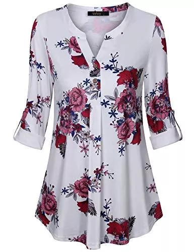 VAFOLY Langarmblusen VAFOLY Damen Ärmelshirt mit Bündchen Lässige V-Ausschnitt Plissee Fließend Tunika Bluse