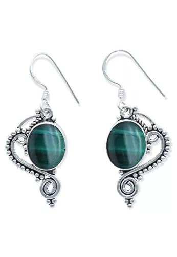 mantraroma Schmuck Ohrringe Ohrhänger Silber 925 Sterlingsilber Malachit grün Stein (Nr: MOH 98-10)