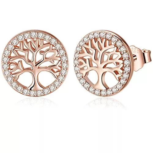 Jrêveinfini Schmuck Jrêveinfini Lebensbaum Ohrringe für Damen 925 Sterling Silber 3A Zirkonia, Eleganz Damen Ohrstecker mit Geschenkbox, Durchmesser 12mm
