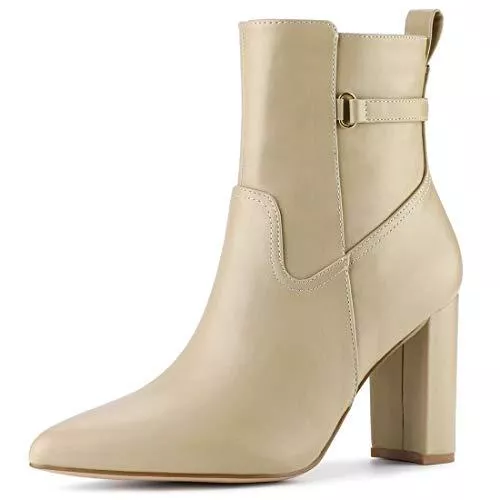 Allegra K Stiefel Allegra K Damen Spitze Toe Blockabsatz Kunstleder Boots Stiefel