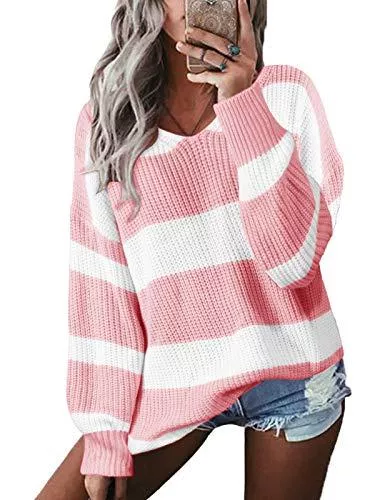 YOINS Pullover & Strickmode YOINS Pullover Damen Streifen Sweatshirt Oberteile Strickpullover Farbblock Sweater V-Ausschnitt Jumper Langarmshirts Tops Hemd Shirt