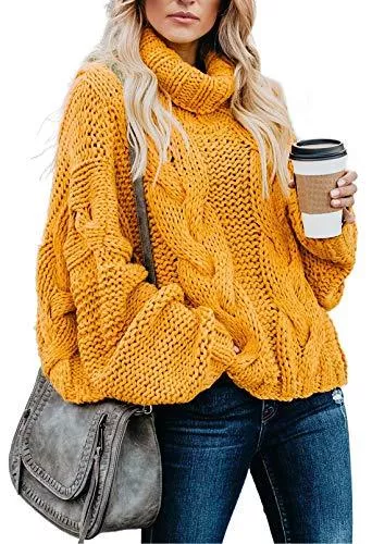 Aleumdr Pullover & Strickmode Aleumdr Rollkragenpullover Strickpullover Damen Winterpullover Oversize Rollkragen Pullover Grobstrick Strickpulli S-XL