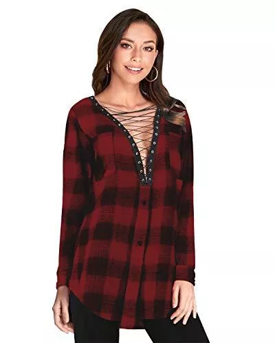 VONDA Langarmblusen VONDA Sexy Oberteil Damen Longshirt Minikleid Langarm Bluse Oberteile V-Ausschnitt Langarmshirt mit Schnürung