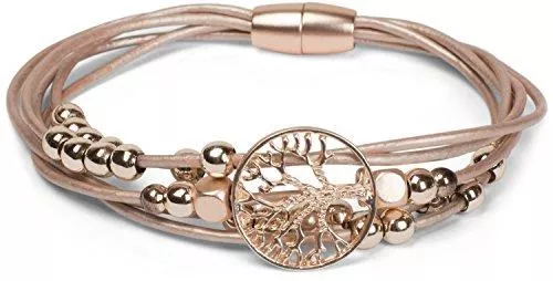styleBREAKER Schmuck styleBREAKER Armband mit feinen Bändern, Lebensbaum Anhänger und Schmuckperlen, Magnetverschluss, Armschmuck, Schmuck, Damen 05040135
