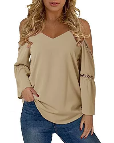 YOINS Langarmblusen YOINS Sexy Bluse Damen Tunika Off Shoulder Elegant Langarmshirt Tie Dye Schulterfreie Oberteile Herbst