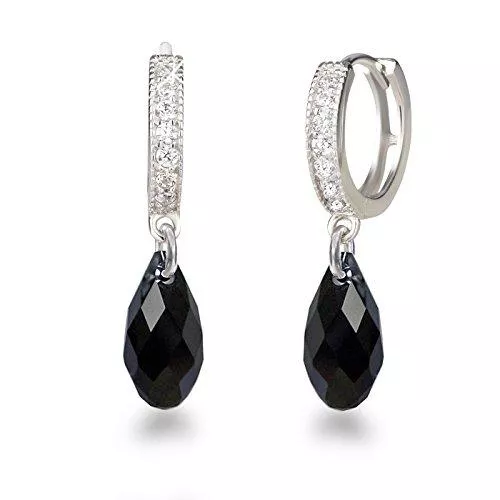 Schöner-SD Schmuck Schöner-SD, Creolen mit 13mm Swarovski® Kristall Briolette Ohrringe 925 Silber Rhodium