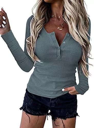 FIYOTE Langarmshirts FIYOTE Sweatshirt Damen Langarmshirts Rundhals Basic Oberteile mit Spitze Sleeves Slim Fit Einfarbig T-Shirt Tops mit Button S-XXL