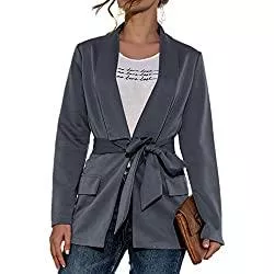 Wookit Blazer WOOKIT Damen Blazer mit Gürtel Blazer Anzug Jacke Langarm Bomber Mantel Frühling Elegante Strickjacke