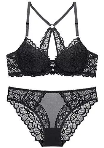 SHEKINI Unterwäsche & Dessous SHEKINI Push Up BH Set mit Verschluss vorne, Damen Bügel BH Set Spitze BH und Slip Nicht Abnehmbarer Bra Panty Lingerie Unterwäsche Dessous Set mit Verstellbare Träger