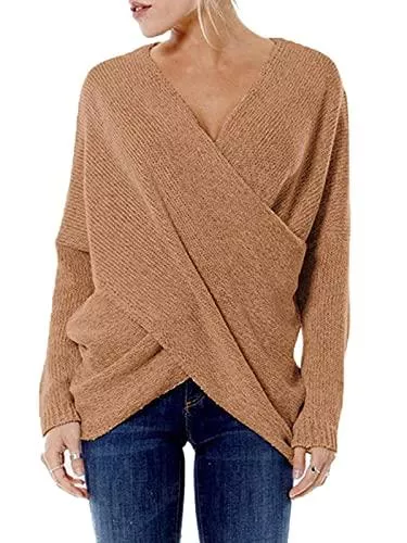 YOINS Strickjacken YOINS Damen Pullover Oberteile Strickpullover für Damen Herbst Winter Langarm V-Ausschnitt Batwing Cross Front