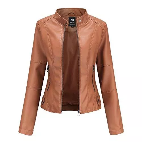 GITVIENAR Jacken GITVIENAR Damen Casual Jacke Kunstleder Bomberjacke Motorradjacke Mantel Bikerjacke mit Reißverschluss für Herbst Frühling