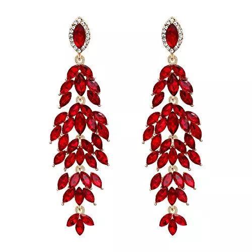 Clearine Schmuck Clearine Damen Ohrringe Hochzeit Braut Party Elegant Kristall Marquise-Form Lang Blatt Cluster Kronleuchter Ohr Schmuck